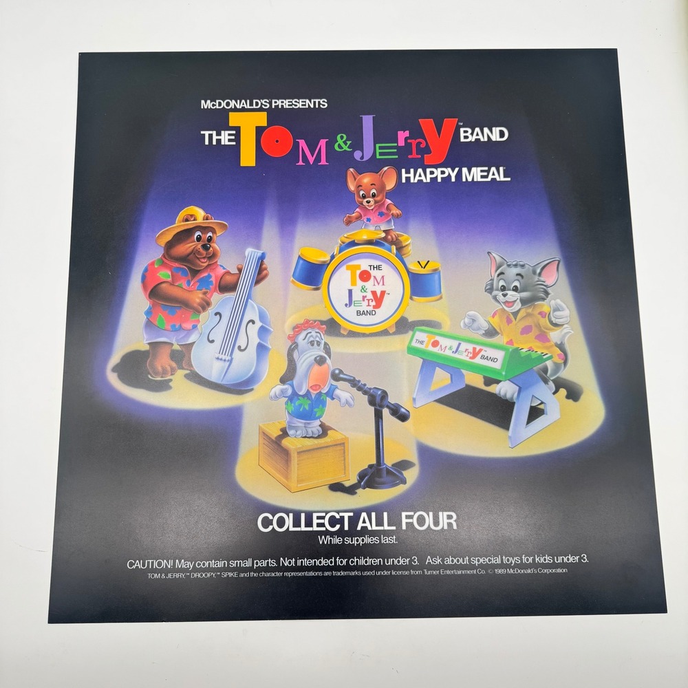Vintage 1989 McDonalds Tom & Jerry Band Happy Meal Promo Poster 22x22 Ad
